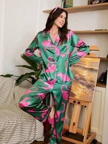 Chillnights Bộ đồ ngủ cardigan satin in họa tiết da báo phối màu trẻ trung dành cho nữ - Nhiều màu - Xem 5