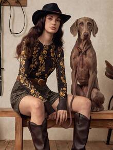 Zovinel Áo thun dài tay cổ tròn in họa tiết hoa mùa xuân hè mới, kiểu dáng retro, vintage, đa năng, chất liệu mềm mại, thân thiện với da, phù hợp cho mặc ngoài trời. - Cà phê nâu - Xem 7