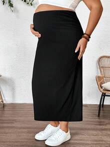 SHEIN 大码孕妇纯色休闲长款舒适透气裤 - 黑色 - 查看 8