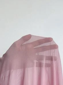 DelicateAllure Women's Contrast Lace High Slit Hem Semi-Sheer Sexy Nightgown And Thong Set - Dusty Pink - View 9