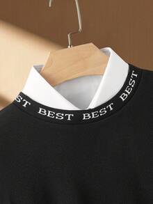 Manfinity BRENVOR Men Letter Graphic Patched Detail Fashion Long Sleeve Going Out Sweatshirt, For Fall, Winter - Black - View 4