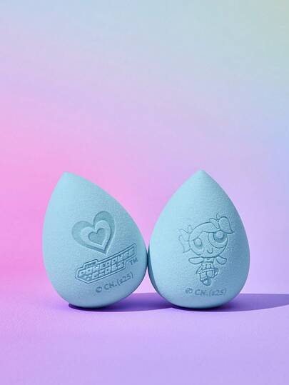 FanGlow THE POWERPUFF GIRLS X SHEIN 1 pieza Esponja de maquillaje con diseño de flores, burbujas, Buttercup y corazones de colores de dibujos animados