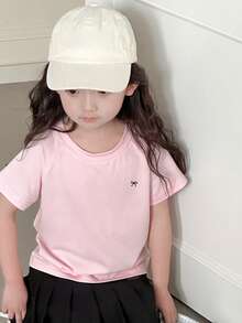 DAZY 2件/套 女童圆领针织蝴蝶结刺绣T恤
