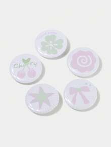 ROMWE Kawaii 6pcs Anime Badges With Flower, Wings, Music Notes, Polka Dots, And Stars Design