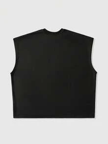 ROMWE MEN Anime Men's Round Neck Sleeveless Casual Summer Printed Rivet Loose Tank Top - Black - View 2