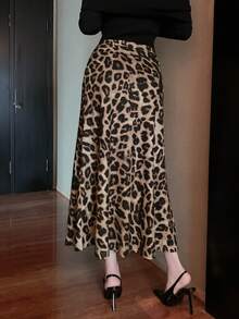 Dazy Tall Tall Women's Leopard Print Skirt, Elegant Straight Long Skirt - Brown - View 2