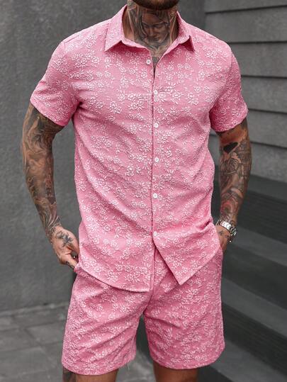 Manfinity CasualCool Men's Summer Vacation Casual Button-Down Short Sleeve Shirt Set Red And White Shorts Sets For Men Men Two Piece Set Summer Men Two Piece Casual Short Sets Lenin Short Set Men Old Money,Daily Leisure, Weekend Trips, Outdoor Activities, Travel Expeditions, Relaxed Work Environments Or Semi-Formal Occasions, Boyfriend/Husband Gift, Anniversary /Birthday Gift Party Summer Vacation Holiday New Years Wedding Valentine's Day