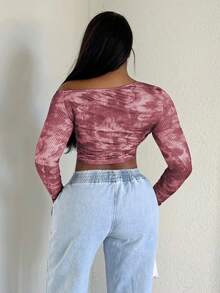 Alexandranx Women's Daily Wear Essentials Knit Stretchy Comfy Asymmetrical Neck Long Sleeve Tops - Red - View 2