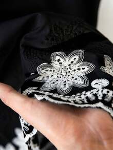CosyJoli Plus Size Women Comfortable Flared Sleeve Embroidered Hem Blouse, White Casual Shirt For Commuting, Dating, Vacation, Spring/Summer, Summer Tops - Black - View 4
