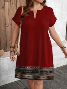 EMERY ROSE Casual Vintage Floral Print V-Neck Short Dress, Suitable For Spring/Summer Vacation Red - Burgundy - View 4