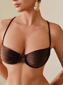 Swim Chiccia 3pcs Women Summer Swimsuit Set: Soft Cup Bra Top, High Cut Briefs, And Mini Skirt With Metal Accessories - Brown - View 7