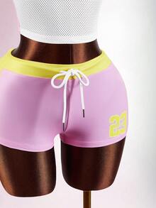 Amplova Women's Halter Neck 2 Pieces Sportswear Set Women's Waist Hollow Mesh See-Through Sexy Revealing Shorts Set Babyphat Purple Easter - Pink - View 6