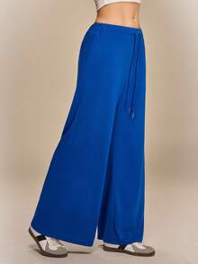 Hanevo Quần thể thao dáng suông ống loe rộng, cạp chun cho nữ tuổi teen, kiểu dáng thường ngày. - Màu xanh lam - Xem 6