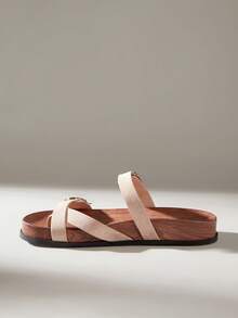 Solecia Women's Buckle Design Casual Everyday Slip-On Sandals - Apricot - View 3