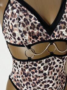 SHEIN 1件豹纹蕾丝印花性感连体衣 - 彩色 - 查看 6