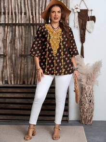 EMERY ROSE Áo kiểu dáng rộng rãi, lãng mạn, cổ chữ V in họa tiết hoa hồng, thích hợp mặc đi làm, mặc hàng ngày, mùa hè, ngày Valentine, hẹn hò, năm mới. - Nhiều màu - Xem 3