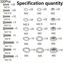 120/320Pcs Stainless Steel Screws An Head Screws Nuts Bolts Assortment Kit M2 M2.5 M3 M4 M5 Metic Nut And Bolt Assortment - Multicolor - View 14