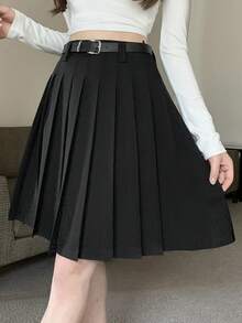 DAZY Women's Pleated Korean Style Casual Versatile Mini Skirt - Black - View 5