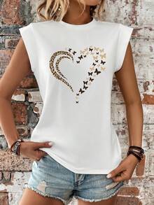 EMERY ROSE Áo thun ngắn tay in họa tiết da báo, bướm và trái tim dành cho nữ. - trắng - Xem 3