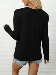 EMERY ROSE Women's Casual Long Sleeve T-Shirt With Letter And Number Print - Black - View 2