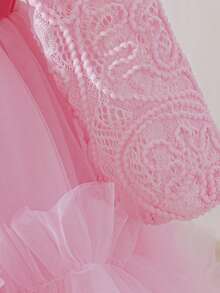 Glamorique Kids 女婴长袖网纱刺绣连衣裙，香槟色，生日派对花童礼服，女婴洗礼服 - 淺粉色 - 查看 6