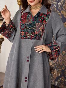 Al Najma 大码女式提花拼接长袖宽松连衣裙 - 彩色 - 查看 7