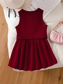 Elladie kids 2pcs/Set Young Girl V-Neck Button Front Retro Blazer Vest And Pleated Skirt Suit, Elegant Design For Commute And Casual Wear