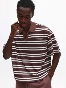 SUMWON 休闲短袖条纹Polo衫套装，搭配同款运动裤，宽松版型，夏季街头风居家服 - 彩色 - 查看 3