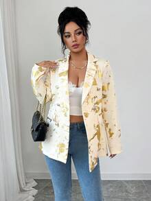 Elenzga Áo khoác blazer hai hàng khuy thời trang thanh lịch mới dành cho nữ, chất liệu vải in họa tiết lá vàng, áo blazer lá vàng cho nữ, áo blazer nữ. - Nhiều màu - Xem 5