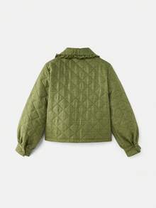 lacRébo Winter Green Quilted Jacket With Ruffled Collar And Button Front Winter Women Clothes Spring Summer  New Year - Army Green - View 15