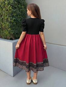 SHEIN Đầm Nova Glow dành cho bé gái tuổi teen, họa tiết hình học dễ thương, tay ngắn, màu trơn, dài đến đầu gối. - Nhiều màu - Xem 2