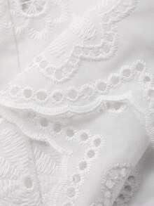 Livesso 女士弹力腰带烧花刺绣休闲百搭通勤阔腿裤 - 白色 - 查看 7