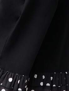 Nöista Pantalones de pierna ancha y cintura alta con bolsillos delanteros y volantes con estampado de lunares en el bajo. Estos pantalones combinan un estilo clásico con un detalle llamativo y divertido, ideales para la primavera, las vacaciones de primavera, la primavera, el estilo casual y la moda de vacaciones. - Negro - Ver 6