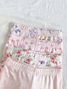 SHEIN Vintaside Kids Bộ 4 quần legging cho bé gái, kiểu dáng thường ngày, kẻ sọc, màu hồng trơn và màu mơ, thoải mái, mềm mại, thân thiện với da, giá cả phải chăng, phù hợp cho bé chơi trong nhà hoặc ngoài trời vào mùa xuân/hè. - Nhiều màu - Xem 6