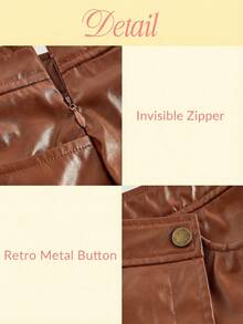 SHEIN MOD 复古棕色不对称仿层叠短裤 - 学院风，70年代复古风，休闲舒适，通勤百搭，尽显老钱气质，完美搭配校园装、教师服和办公服。 - 鏽棕色 - 查看 4