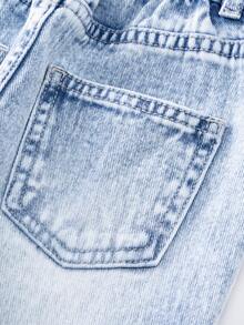 Jeans rectos con bordados y desgaste para niñas jóvenes, de estilo universitario casual y cómodo. Lavado claro, tela suave de color azul - Lavado ligero - Ver 8