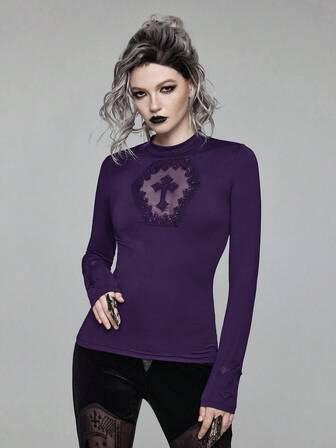 Goth Top sin mangas con bordado de cruz hueca estilo gótico para mujer