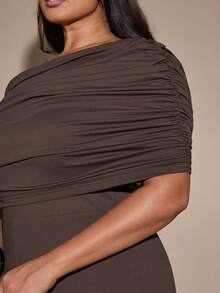 SHEIN BAE Spring And Summer Long Sleeve Jumpsuit Brown Pleated Jumpsuit Sexy Slim Plus Size Jumpsuit - Brown - View 7