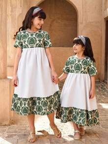 DRMZ Young Girl Chiffon Ditsy Floral Casual Vacation Dress - Green - View 2
