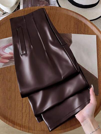 GlowEve CURVE Plus Size Women Elastic PU Leather Tapered Pants, Fashionable & Minimalist