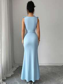 Rafferiza Ladies' Spring/Summer/Autumn Deep V Bow Element Heavy Embroidery Floral Dress, Split Fish Tail Skirt Elegant Slim Dating Party Dress - Multicolor - View 2