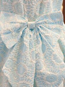 Tween Girl Embossed Bow Back Sleeveless Elegant Dress Jacquard Dresses Preteen Light Blue Floral Dress Halter Dress For Girl Tween Girls Elegant Dress Kids Jacquard Dresses Light Blue Flower Girl Dress Light Blue Party Dress - Blue - View 5