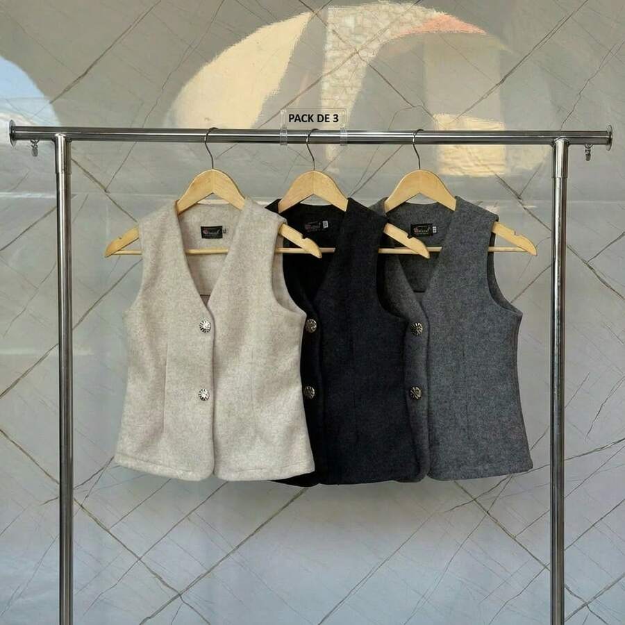 Set de 3 Chaleco con Botones Metálicos | Estilo Casual Elegante - 28 - Ver 1