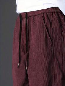 Manfinity Roghcode Pantalones anchos casuales de hombre con estampado de letras, versátiles, para otoño e invierno, de pana - Burdeos - Ver 3