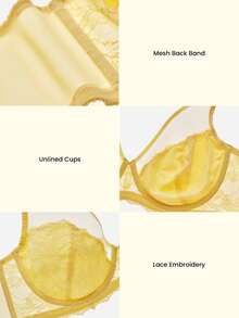 LUVLETTE Plus  Soft Woman Lingerie Lounge Curve Sheer Full Coverage Support&Breathable Underwire Sexy Unlined Minimizer Lace Elegance & Mesh Yellow Bra Bridal Intimates - Yellow - View 8