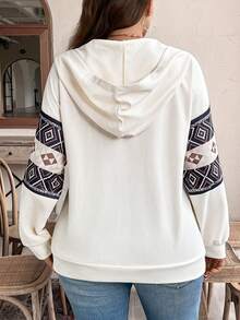 Weeklong Plus Size Women's Retro Vintage Fair Isle Geometric Pattern Patchwork Half Zip Casual Sweatshirt