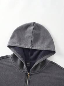ROMWE MEN Casual 男士复古水洗宽松金属拉链卫衣连帽衫外套（领口、下摆、肩部接缝加固，防止变形） - 淺灰色 - 查看 3