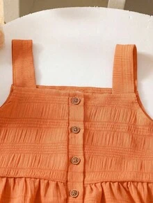 SHEIN Genkimix Kids 2件套 女童休闲橙色纹理面料吊带背心和阔腿裤套装 - 橘色 - 查看 4