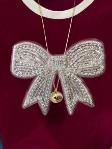Resyla Áo thun nữ tay ngắn cổ tròn, đính sequin và nơ lấp lánh, kiểu dáng thường ngày, thích hợp làm quà tặng cho bạn bè. - Màu Đỏ Sâu - Xem 3