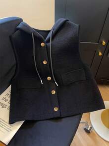 GlowEve Women's Casual Front Button Drawstring Hooded Wool Blend Jacket, Autumn